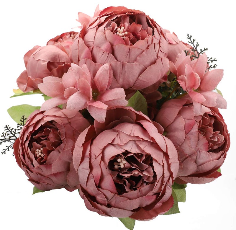 Duovlo Artificial Peony Silk Flowers Fake Flowers Vintage Wedding Home Decoration,Pack of 1 (Rosy Brown) - Image 1